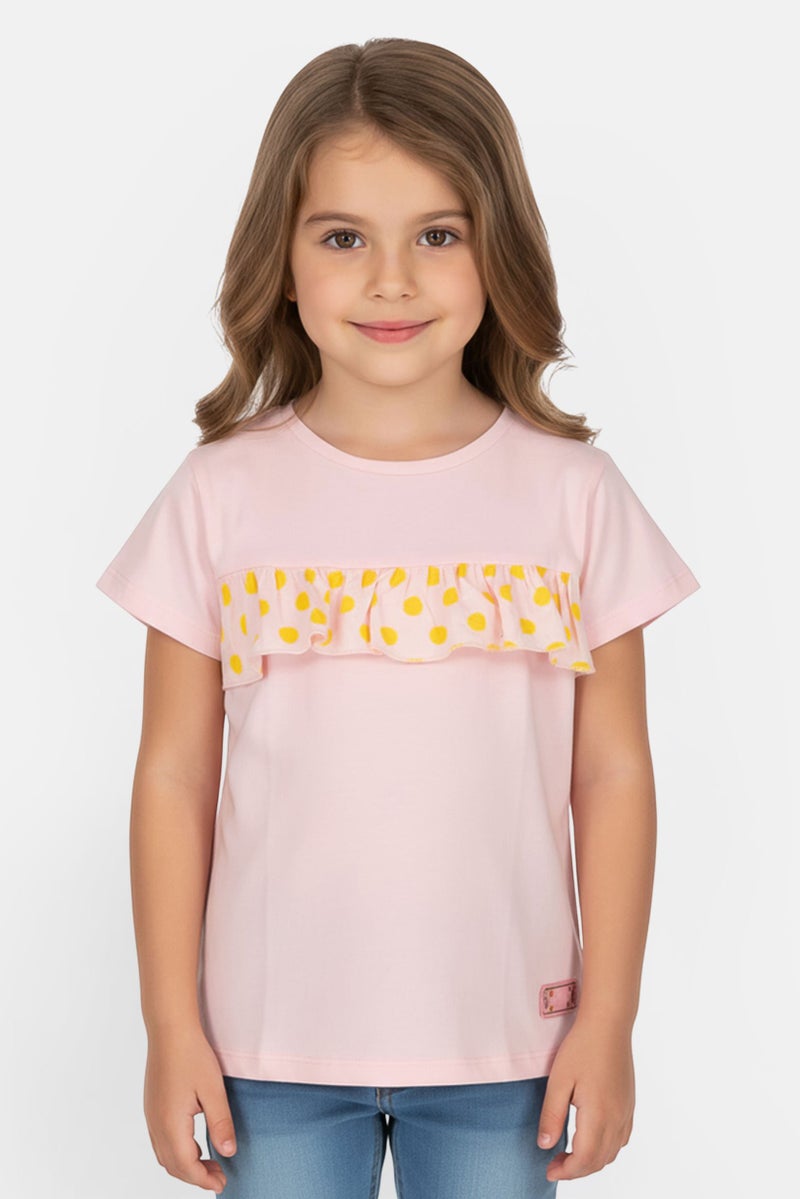 Overkids Toddlers Girl Short Sleeve Embroidered Top, Pink - Image 1